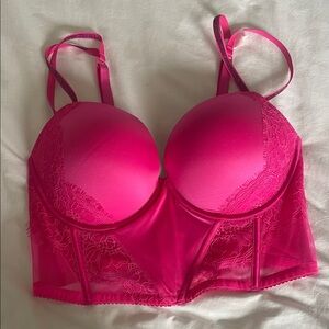 Victoria's Secret Fuchsia Lace Longline Bra
